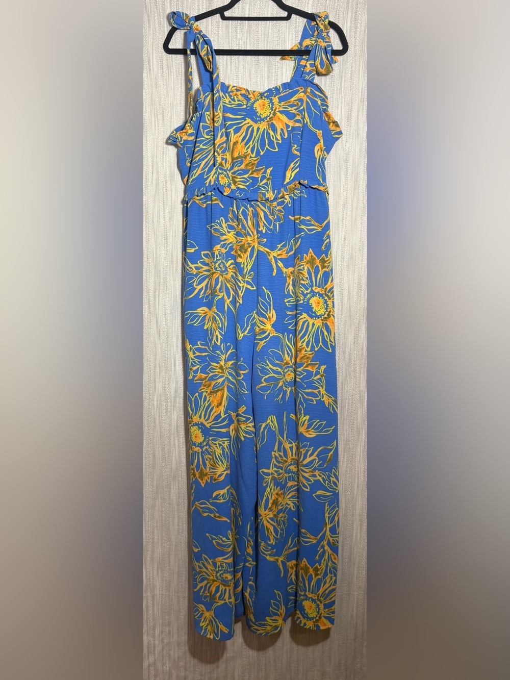 Blue Sunflower Tie-Strap Jumpsuit by Oddi 2XL